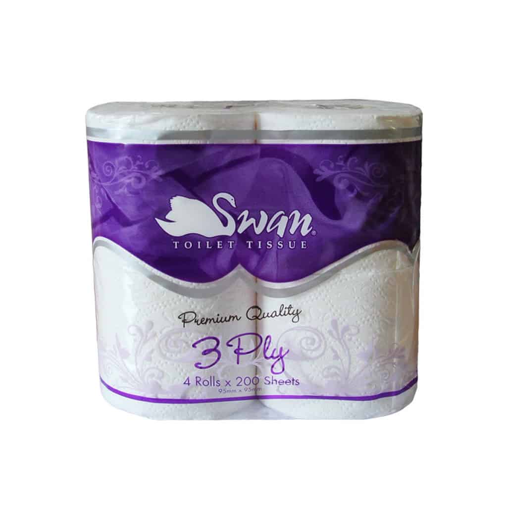 Swan 3 ply Toilet Paper 200 Sheets Roll 48 pk 1024